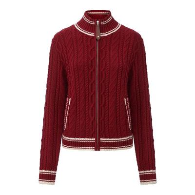 撞色立体开衫拉链毛衣显瘦绞花