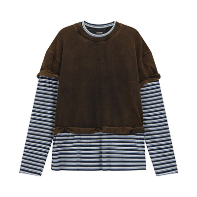 WE11DONE26春季新品男女同款LOGO条纹层叠卷边长袖T恤