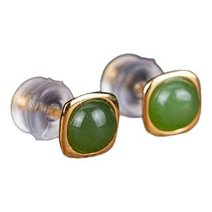 七彩云南天然和田玉苹果绿碧玉耳钉女款玉石耳环时尚小众百搭耳饰