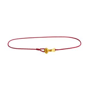 巨细四股辫999足金黄金小如意转运纯手工编织红绳手链脚链礼品女