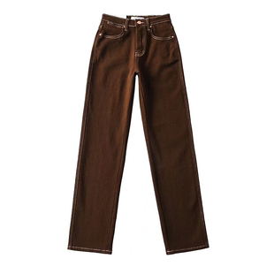 欧美复古宽松显瘦高腰直筒牛仔裤女明线设计感显腿长阔腿裤拖地裤