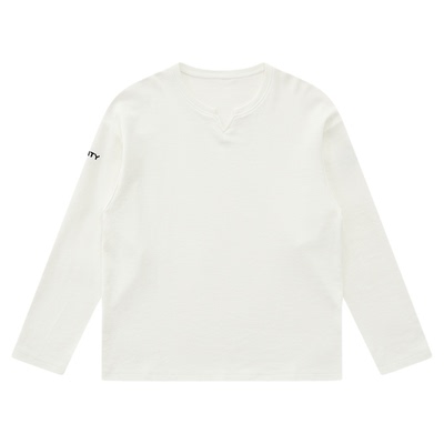 美式v领华夫格长袖T恤