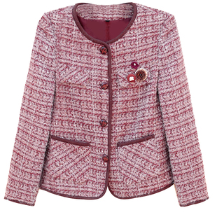 小香风粗花呢短款外套女2026春季圆领针织包边开衫上衣