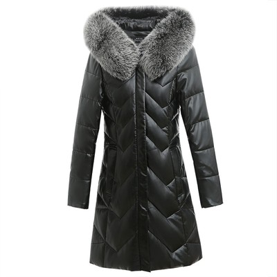 海宁真皮羽绒服中长款绵羊皮皮衣