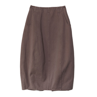 Dotdrobe多着 3D立裁 洗水纯棉花苞半身裙春中长款-牛仔蓝/粉色