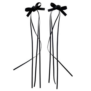 芭蕾风黑色蝴蝶结对夹双边飘带发夹少女侧边发卡百搭气质花朵发饰