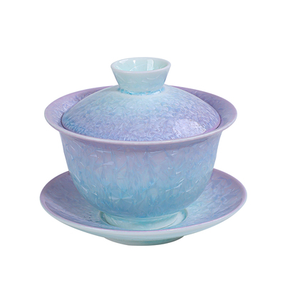 结晶釉陶瓷盖碗粉紫色釉下彩女性茶具套装家用泡茶杯悬停高档渐变