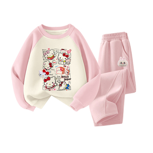 NASA联名凯蒂猫女童卫衣裤子春秋款男小女孩印花衣服冬季加绒外套