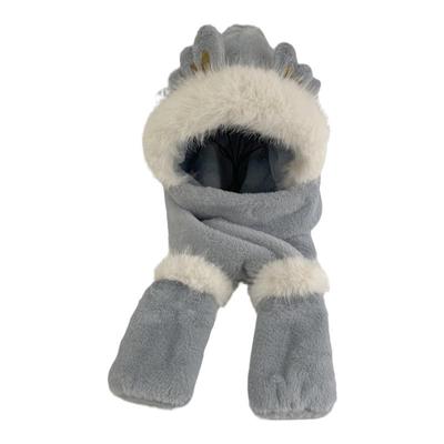 小叶冠耳朵帽子围巾手套一体女