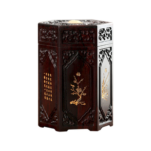 大叶紫檀木红木茶叶罐收纳盒 木雕刻工艺品摆件 实木茶叶罐子茶罐