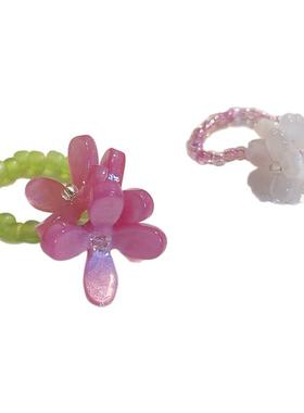 小清新夏日缤纷弹力绳花花戒指女