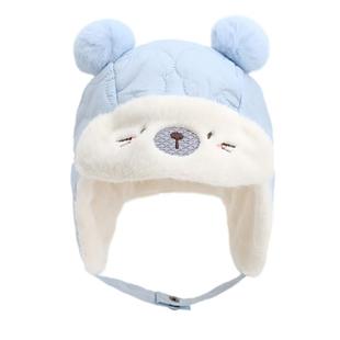 6一12月雷锋帽婴儿秋冬毛绒护耳帽宝宝小月龄帽子超萌夹棉套头帽