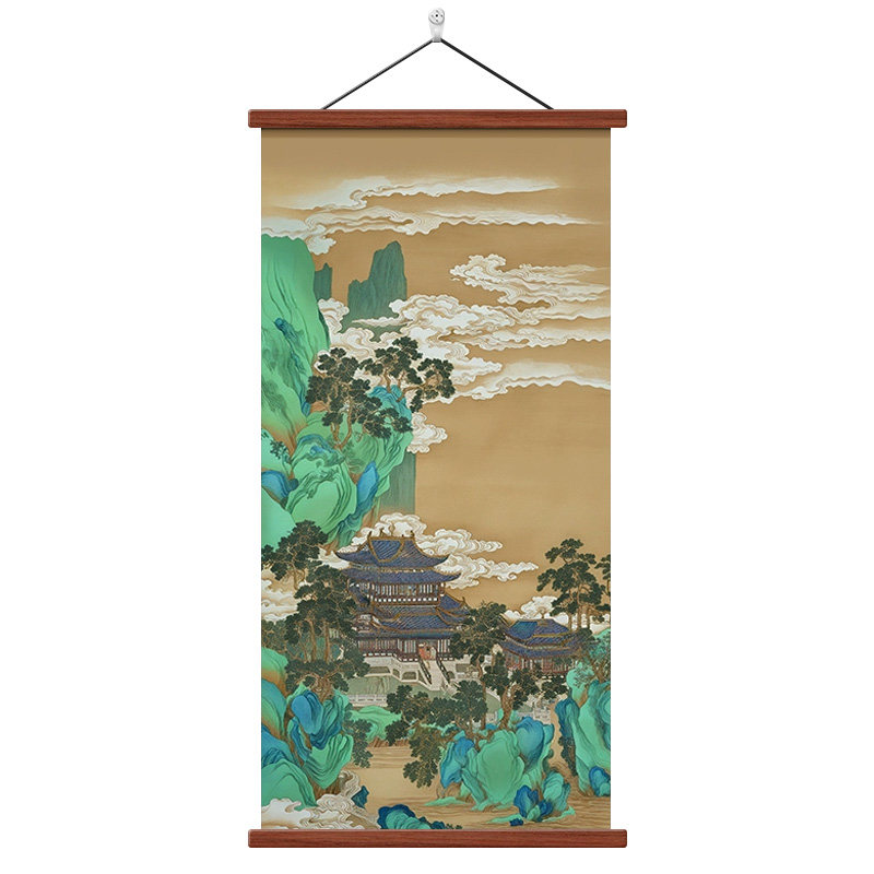 新中式宫廷楼阁山水挂画