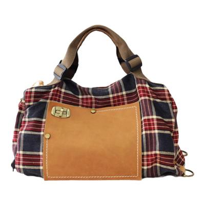 仟佰格双肩包通勤复古格子斜挎包