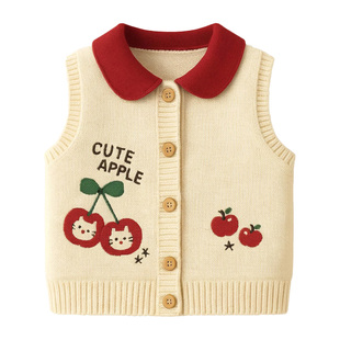 女童马甲针织毛衣小背心秋冬女宝宝加绒厚婴儿童毛线开衫新款外穿