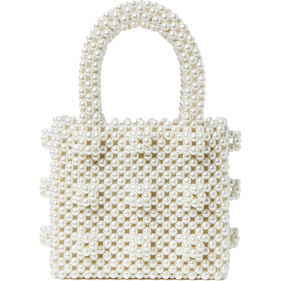 【折扣】SHRIMPS 女复古白色人造珍珠串珠手提包