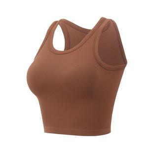 annerun瑜伽服紧身跑步运动上衣圆领内衣夏季固定一体杯健身背心
