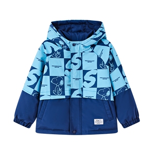 史努比男童棉服外套秋冬季保暖加厚2025新款儿童迷彩冲锋衣三合一