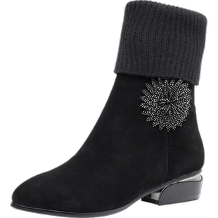 靴子女2025新款胖妹妹真皮女短靴全牛皮41号大码女鞋大腿围中筒靴