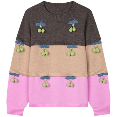 UOOYAA/乌丫手钩樱桃拼接毛衫