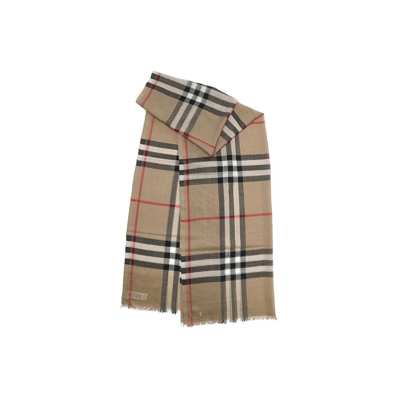 【自营】BURBERRY/博柏利羊毛桑蚕丝混纺经典格纹长围巾时尚披肩