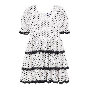 南君「午夜探戈」波点蛋糕裙港风复古昭和学院少女法式方领连衣裙