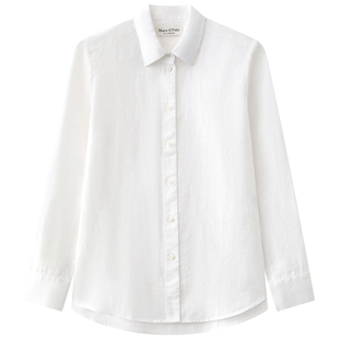 Marc O'Polo/MOP2025夏季新款绣logo宽松上衣亚麻长袖白色衬衫女