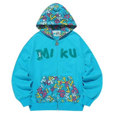 MEDMx初音未来拼接迷彩拉链帽衫美式开衫卫衣春秋季男女同款上衣