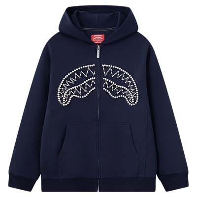 SprayGround鲨鱼嘴美式珍珠开衫连帽卫衣男女情侣装秋季宽松外套