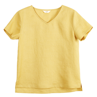 逗号~多色/十木米原创夏季新款亚麻文艺简约v领百搭小上衣T恤女
