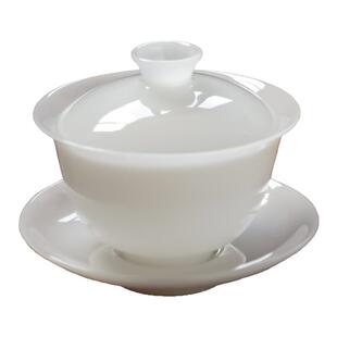 德化白瓷功夫盖碗小元宝盖碗冰种玉瓷原矿高温小号中式三才泡茶碗