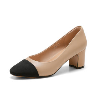 星期六真羊皮高跟鞋女2025新款秋季女鞋法式小香风拼色粗跟单鞋女