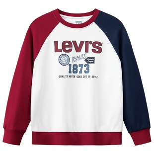 Levis李维斯儿童卫衣红色长袖2026春新年男童女童撞色插肩袖上衣