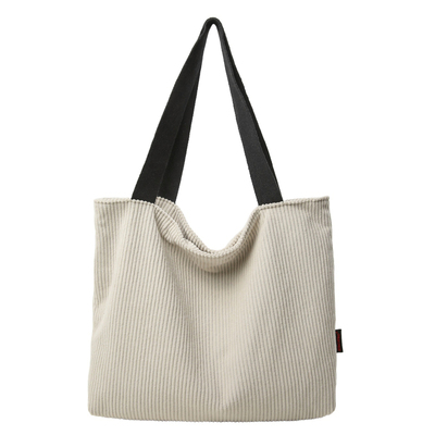 条纹帆布包女大容量单肩托特包通勤百搭手提包购物袋灯芯绒简单