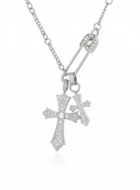 NG别针十字架吊坠钛钢情侣项链