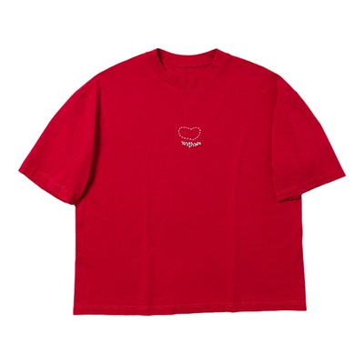 RICEUPUP红色手工刺绣宽松T恤