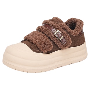 千百度加绒厚底休闲鞋女冬2025新款百搭保暖运动板鞋女毛绒棉鞋子