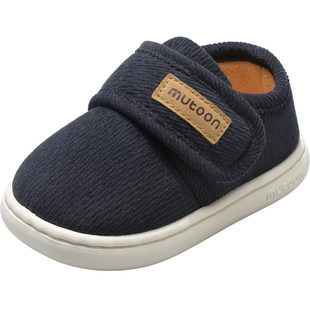 牧童小宝宝拖鞋2025秋冬新款薄绒棉拖鞋男儿童怀旧款包跟面包鞋女