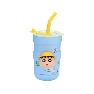 蜡笔小新卡通保温杯女学生可爱吸管水杯情侣高颜值办公室咖啡杯子