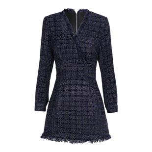 宁芙心心 闪闪圣诞 绒感粗花呢 v领收腰 手工原创设计连衣裙 2色