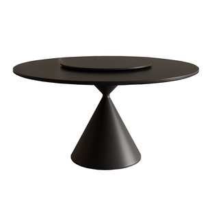 德利丰岩板圆餐桌全托底板带转盘设计师意式极简黑色飞碟吃饭桌子