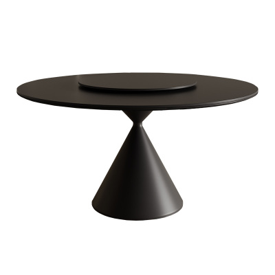 德利丰意式极简纯黑圆形岩板餐桌