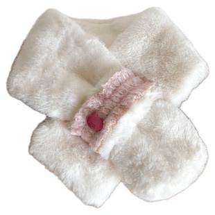 可爱小围巾日系百搭毛绒围脖女冬护保暖季颈仿皮草交叉围巾学生潮