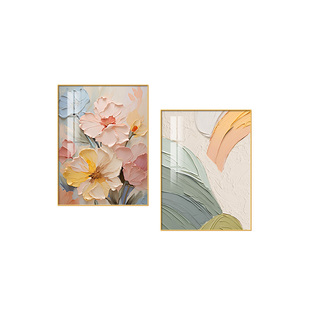 奶油风花卉床头装饰画简约肌理感卧室背景墙挂画新款组合餐厅壁画