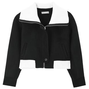 Mind Bridge冬季2025年女士黑白撞色羊毛大衣短款双面呢外套