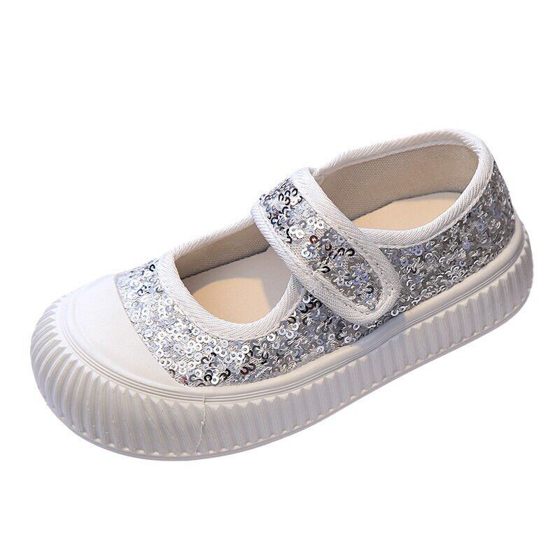 夏季新款女童亮片玛丽珍鞋中小童透气饼干帆布鞋女孩甜美公主单鞋