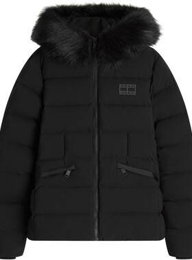Tommy女装修身毛领连帽羽绒服