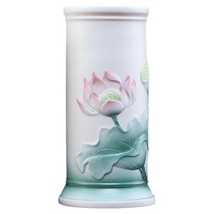 高档陶瓷莲花插香筒花瓶家用供佛佛堂观音插香桶供品佛具用品大全