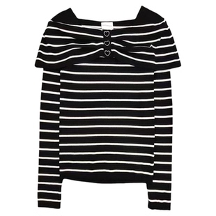 ANOTHER ONE安那迪小众设计一字领针织衫黑白条纹百搭显瘦上衣