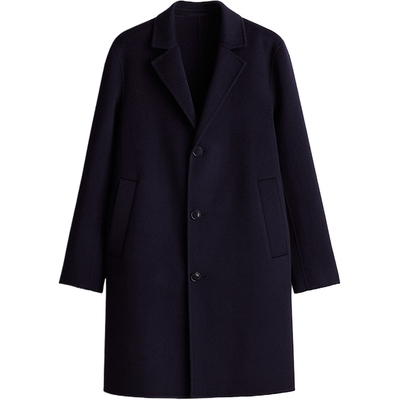 HM男装毛呢大衣冬季保暖冬装羊毛大衣中长款单排扣外套1246905